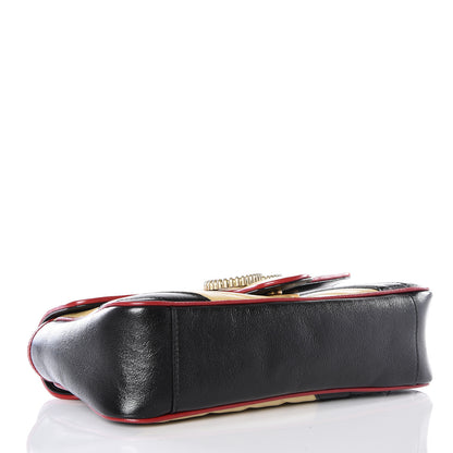 Gucci Vintage Effect Calfskin Matelasse Diagonal Striped Small Torchon GG Marmont Shoulder Bag Black Beige 3 of 10