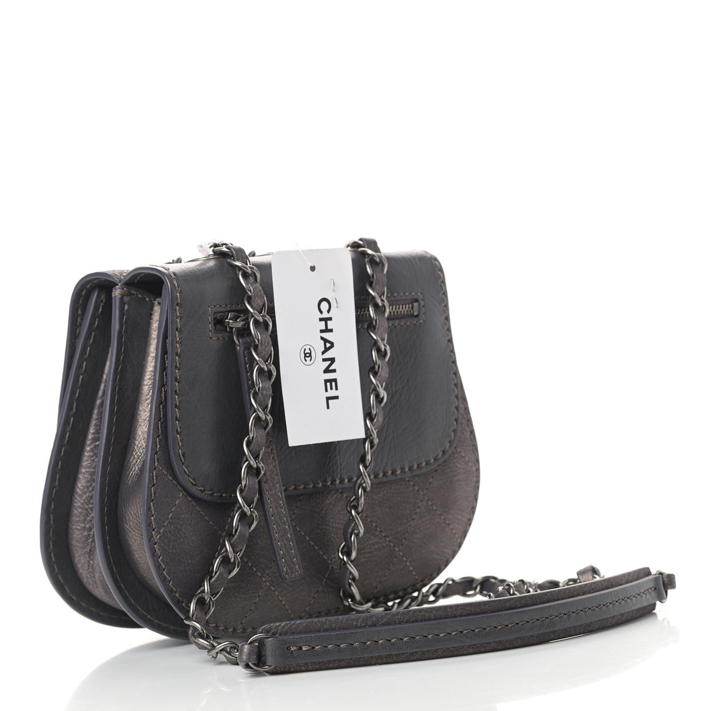 Metallic Calfskin Small Coco Twin Flap Dark Grey