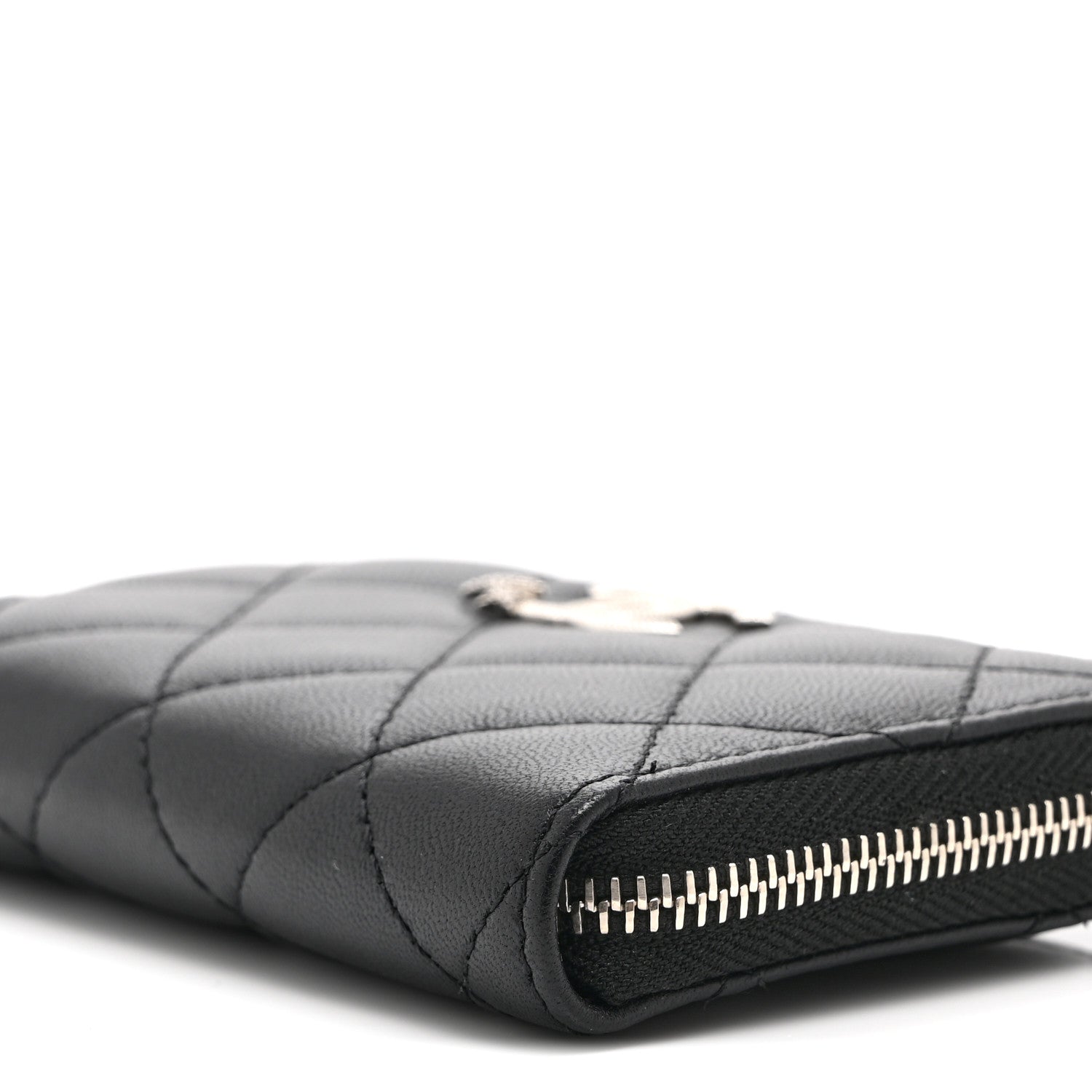 Chanel Lambskin Crystal Star Quilted Studded CC Zip Around Card Holder Wallet Black 9 of 10