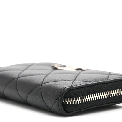 Chanel Lambskin Crystal Star Quilted Studded CC Zip Around Card Holder Wallet Black 9 of 10