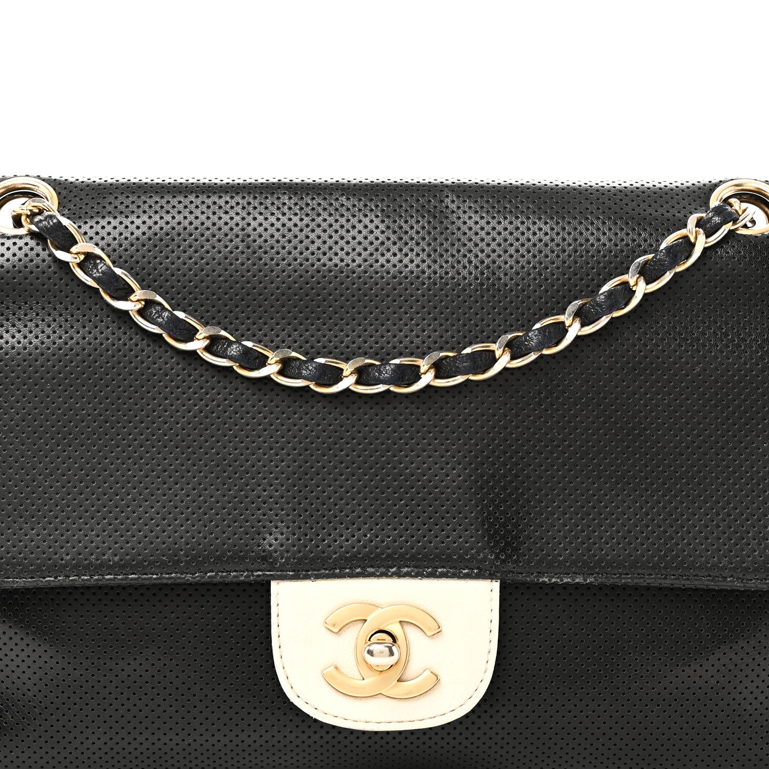 Chanel Lambskin Perforated Medium Single Flap Bag Black White 8 of 10