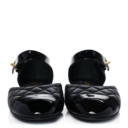 Chanel Patent Lambskin Quilted Cap Toe Ballerina Flats 37 Black 2 of 9