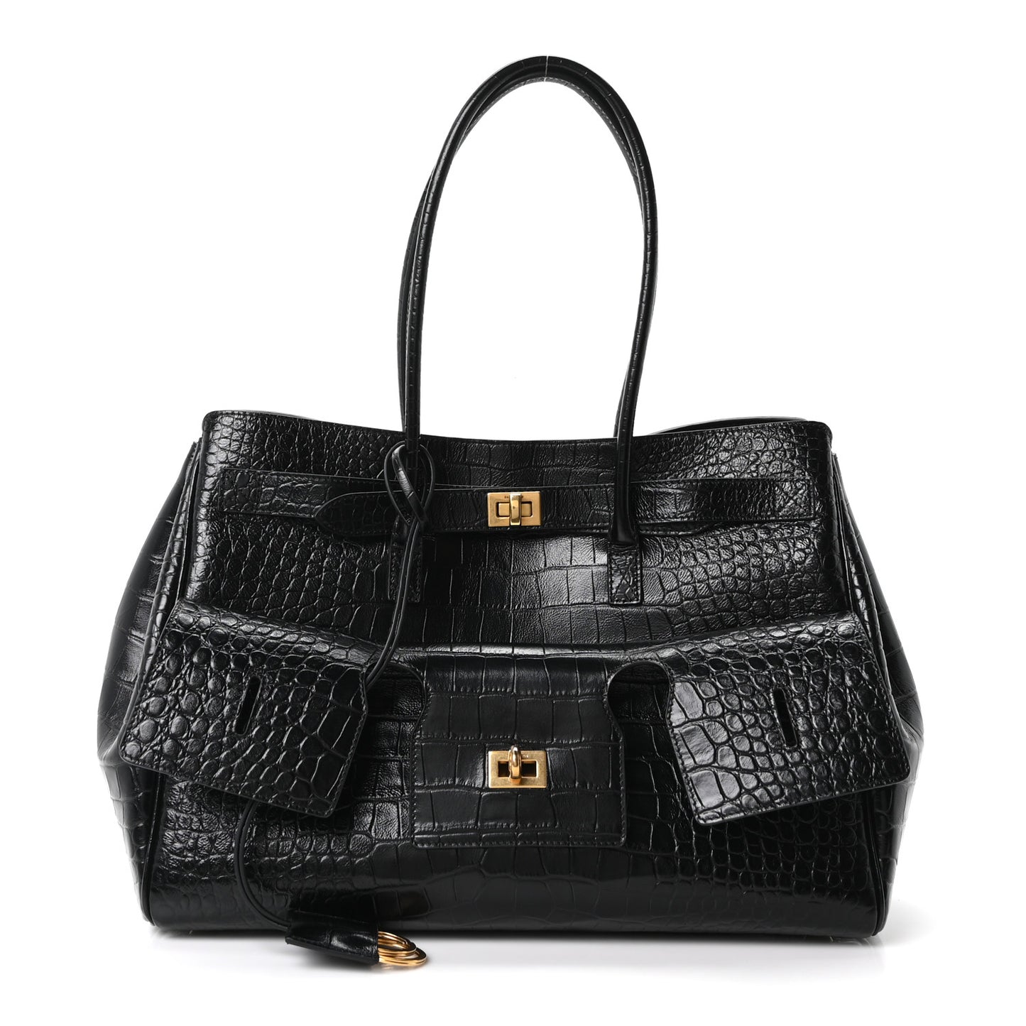 Crocodile Embossed Calfskin Medium Bel Air Carry All Bag Black