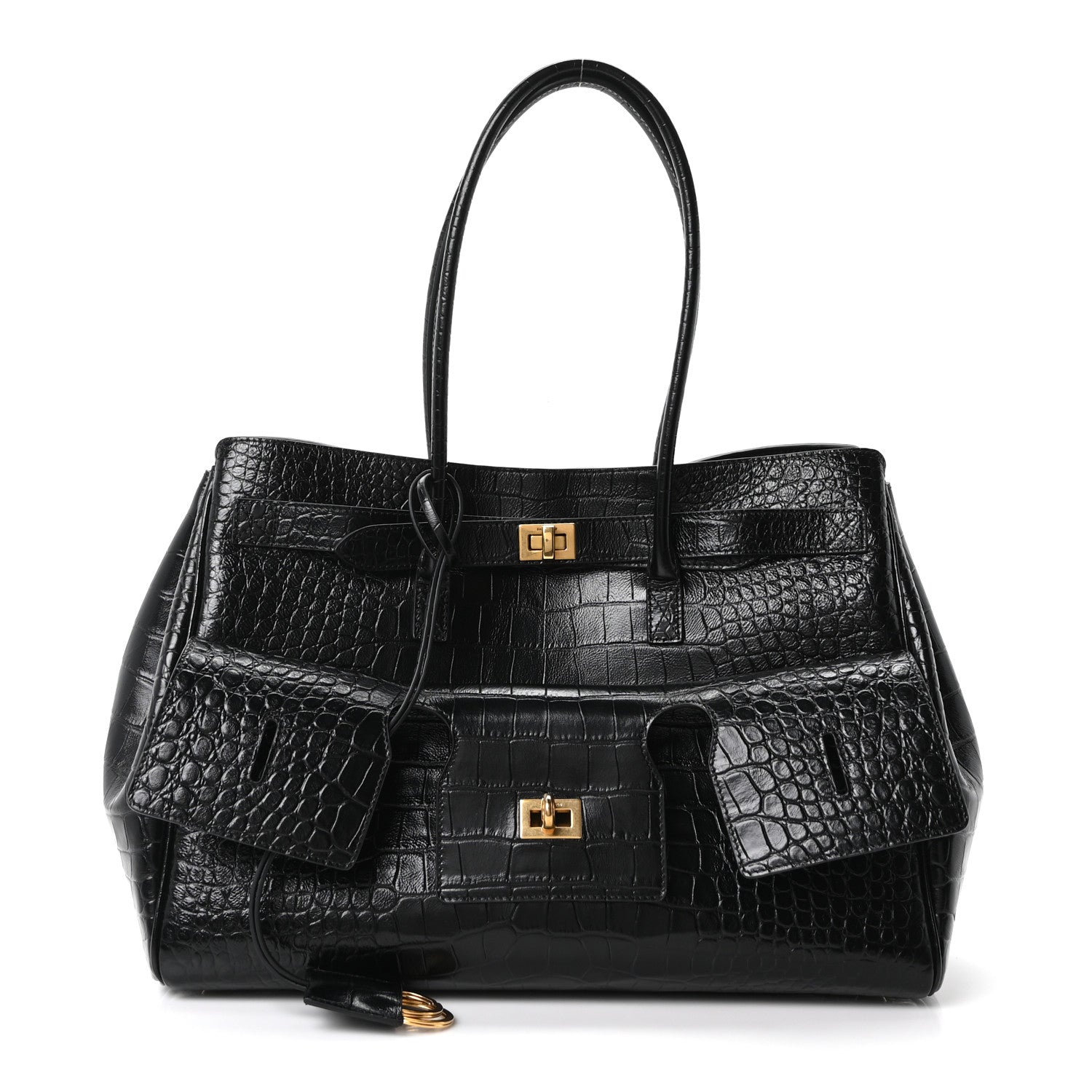 Balenciaga Crocodile Embossed Calfskin Medium Bel Air Carry All Bag Black 1 of 9