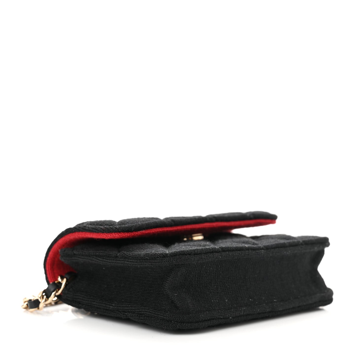 Wool Quilted Clutch With Chain Black