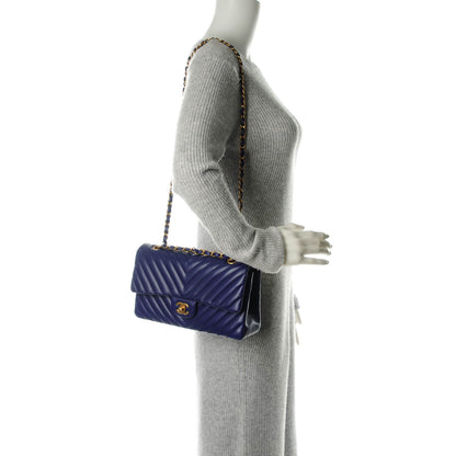 Chanel Lambskin Chevron Quilted Medium Double Flap Blue 2 of 7