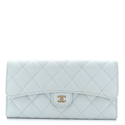Chanel Caviar Quilted Large Gusset Flap Wallet Light Blue 1 of 11
