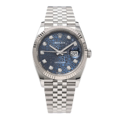 Rolex Stainless Steel 18K White Gold Diamond 36mm Oyster Perpetual Datejust Watch Blue Jubilee 126234 1 of 5