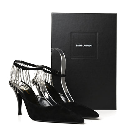 Saint Laurent Suede Chain Trim Pumps 37.5 Black 12 of 12