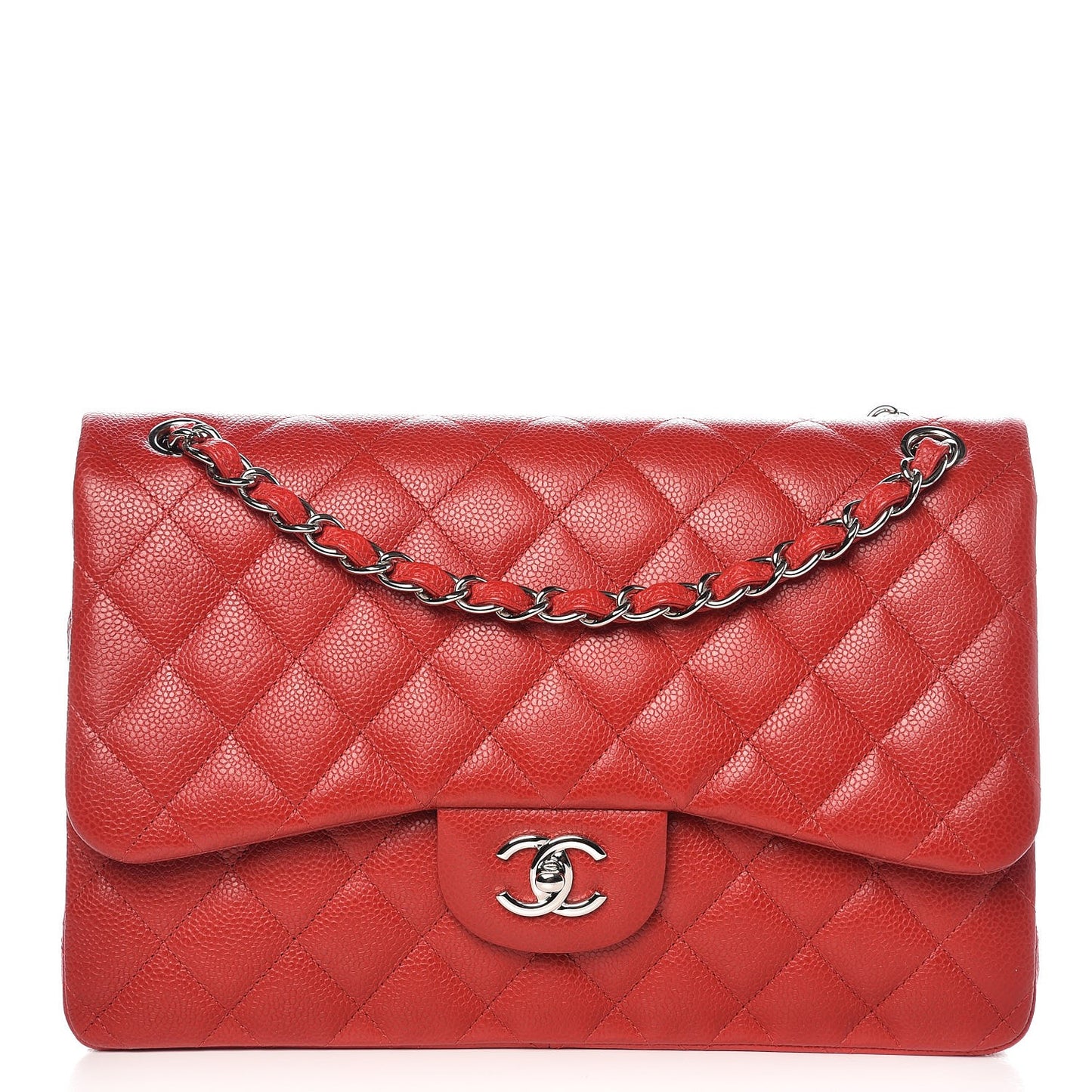 Caviar Quilted Jumbo Double Flap Red