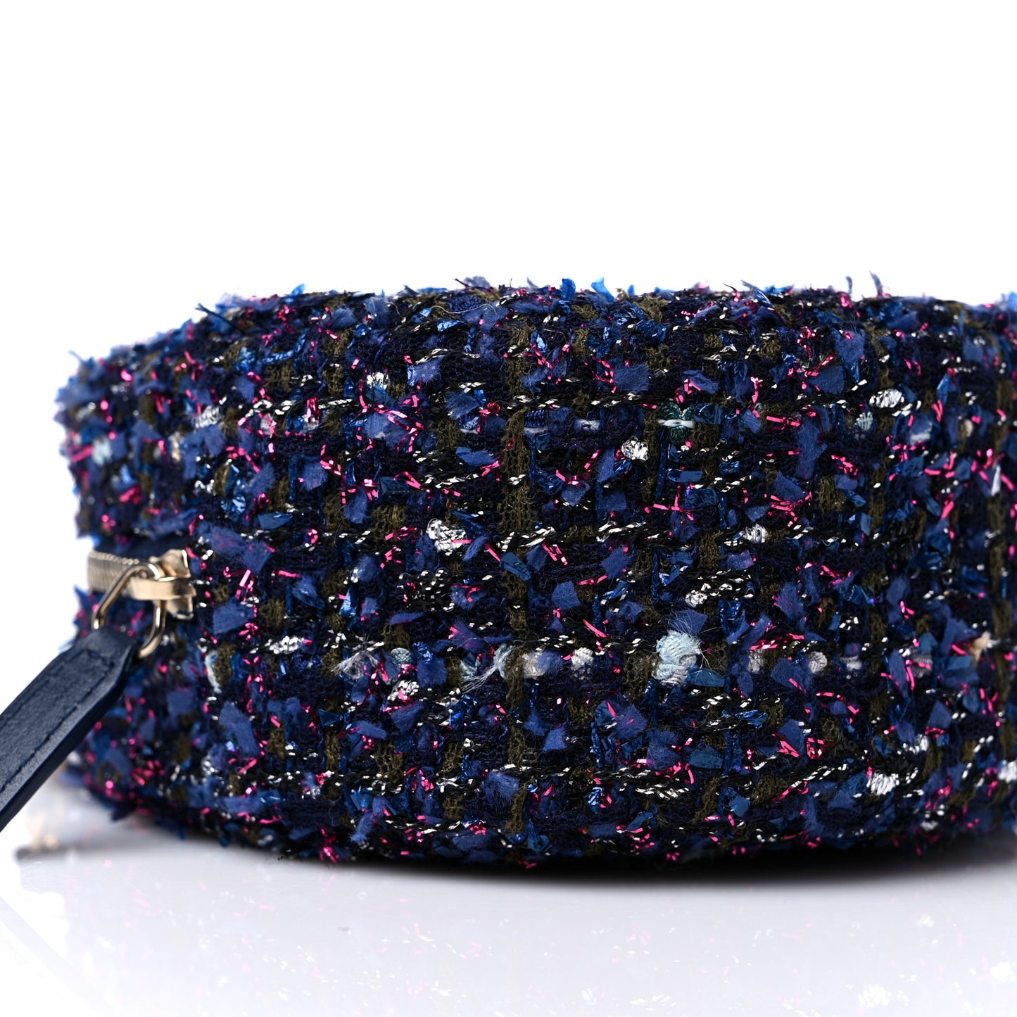 Tweed Quilted Round Clutch With Chain Multicolor