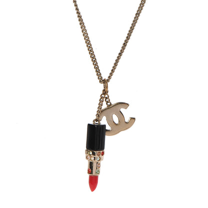 Chanel Resin Crystal Lipstick CC Necklace Gold 4 of 7