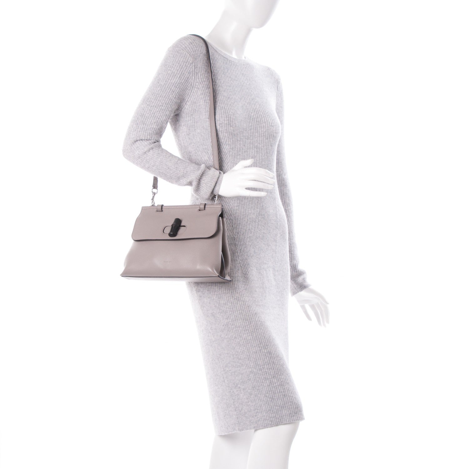 Gucci Cellarius Calfskin Small Bamboo Daily Top Handle Bag Storm Grey 2 of 8