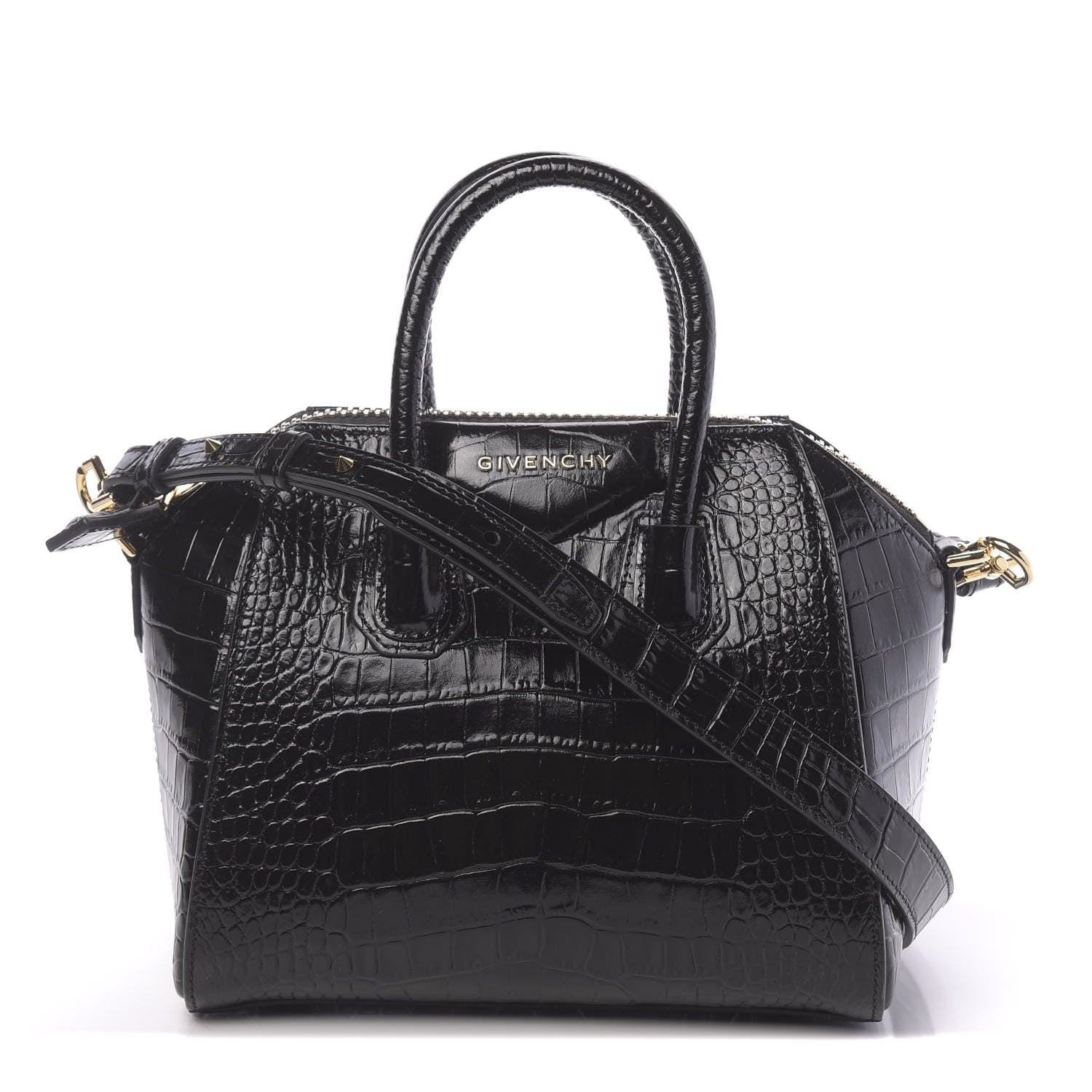 Givenchy Calfskin Crocodile Embossed Mini Antigona Black 1 of 11