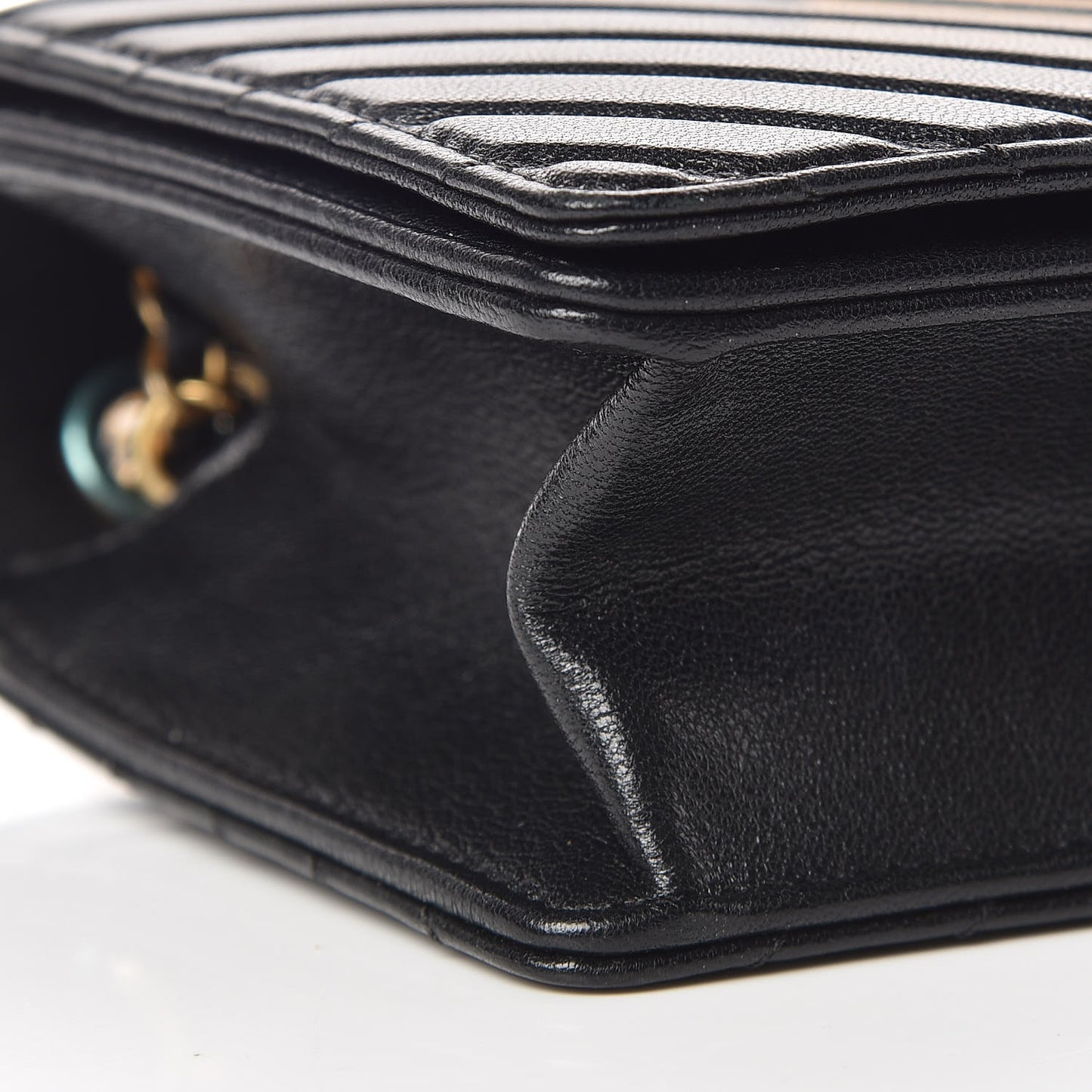 Shiny Sheepskin Chevron Quilted Mini Collar and Tie Flap Black