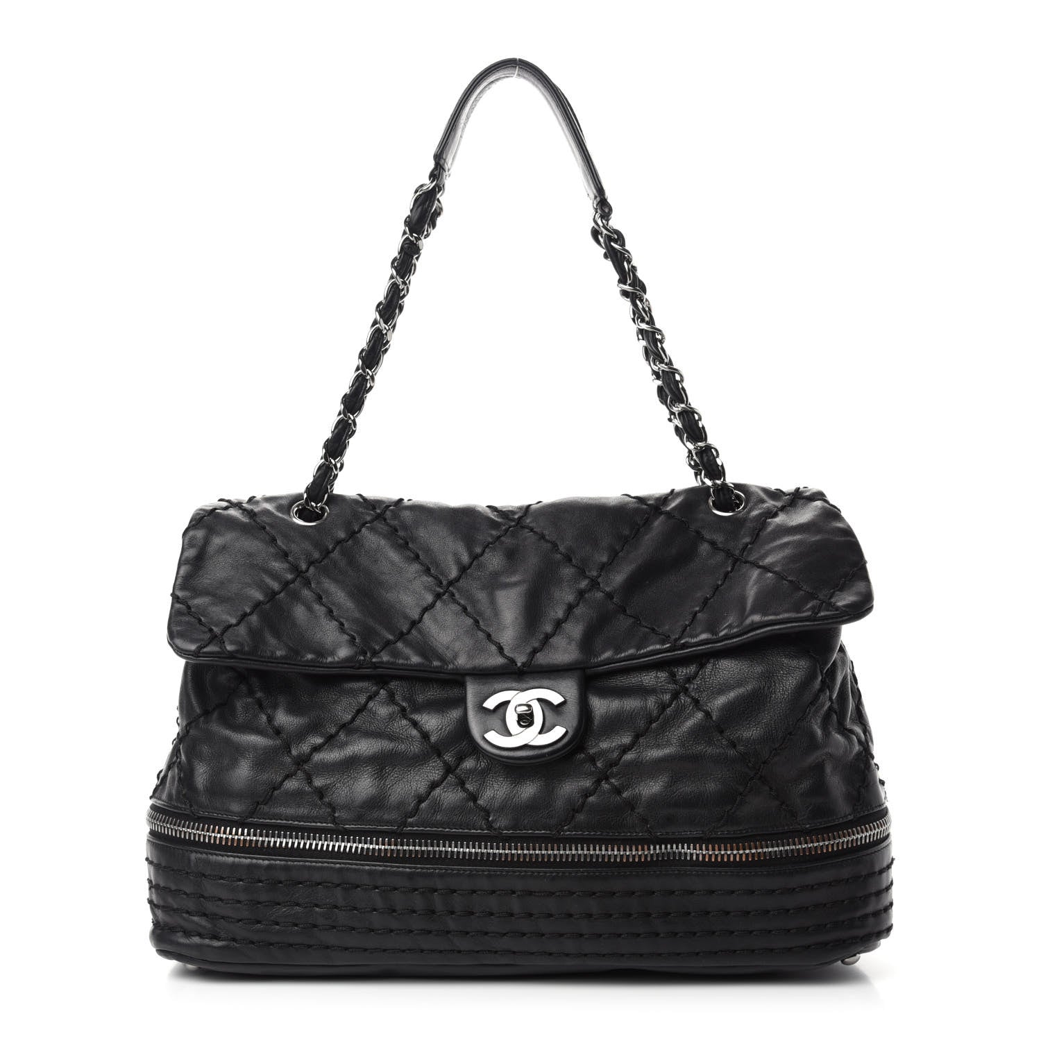 Chanel Calfskin Stitched Large Expandable Flap Bag Black 1 of 16