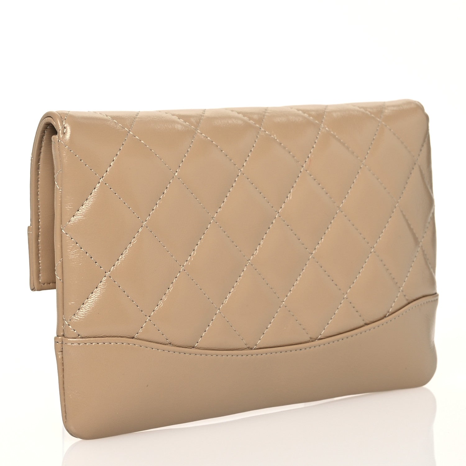 Chanel Shiny Lambskin Quilted Pouch Beige 3 of 7