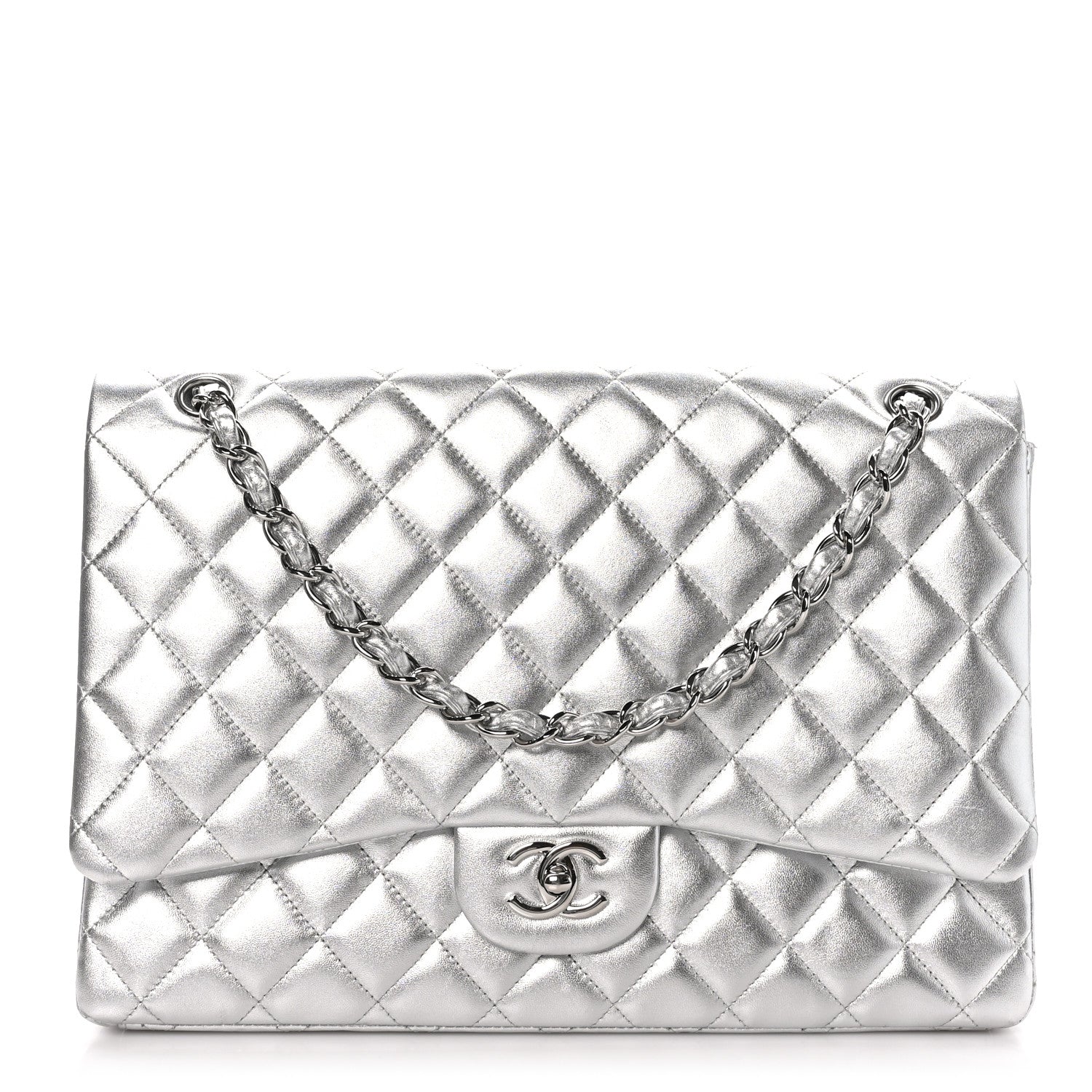 Chanel Metallic Lambskin Quilted Maxi Single Flap Silver 1 of 10