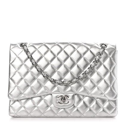 Chanel Metallic Lambskin Quilted Maxi Single Flap Silver 1 of 10