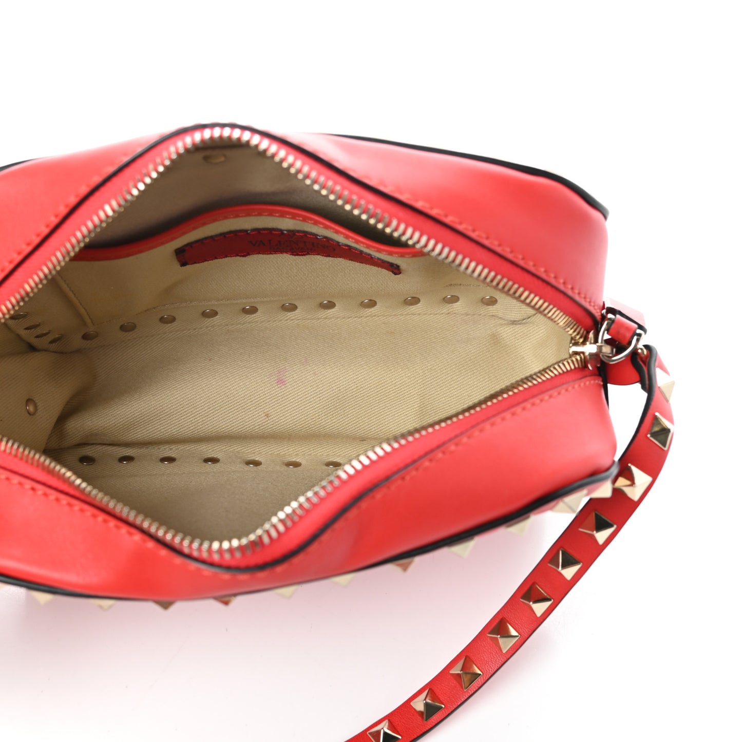 Calfskin Rockstud Camera Crossbody Bag Deep Orange