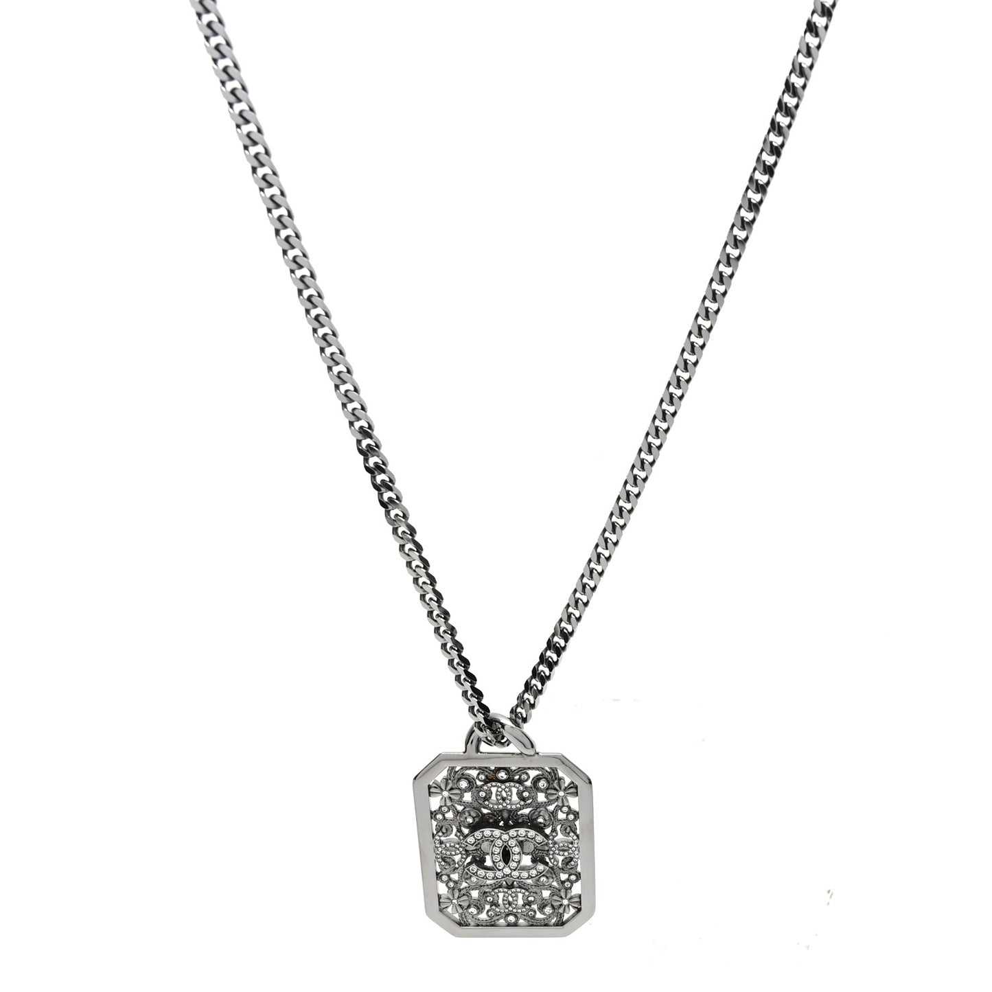 Crystal Strass CC Pendant Necklace Silver
