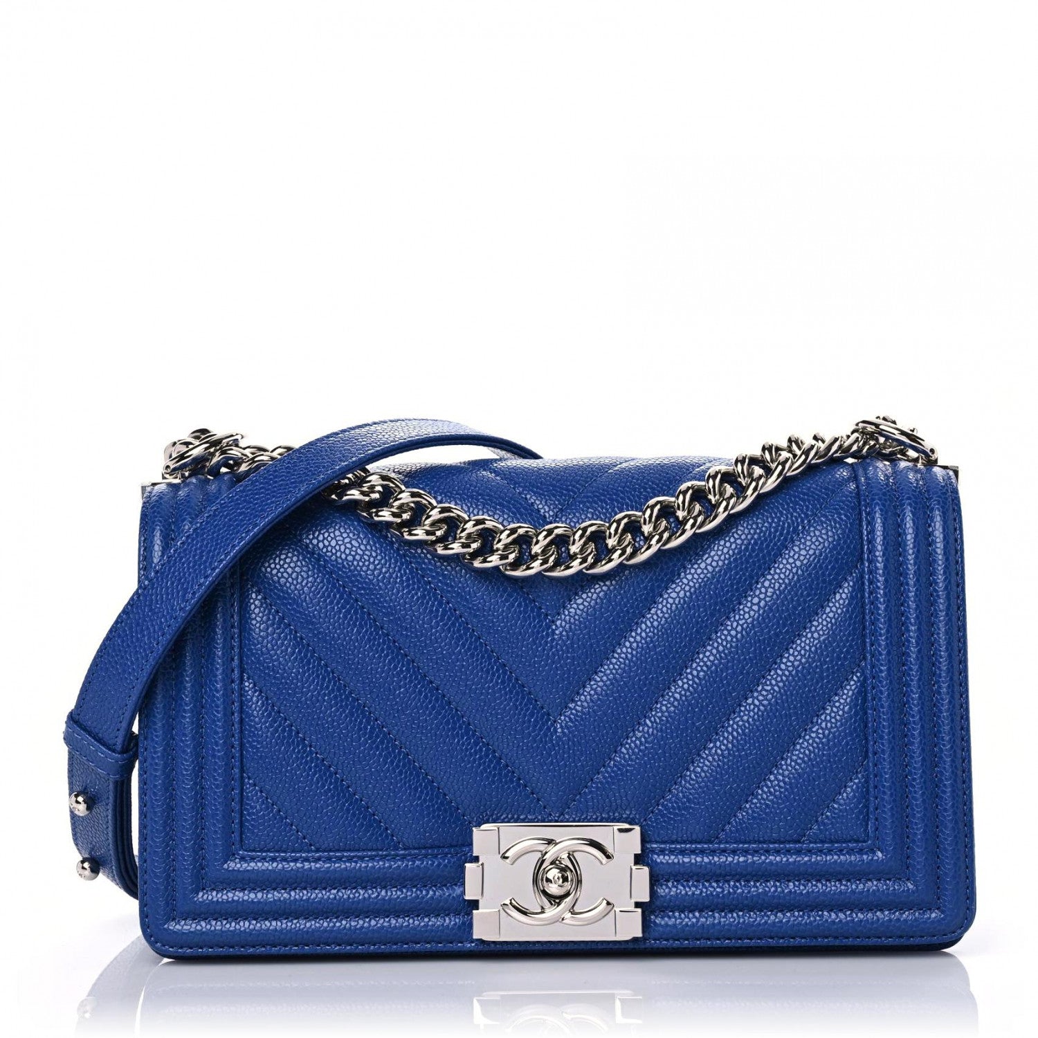 Chanel Caviar Chevron Quilted Medium Boy Flap Dark Blue 1 of 9