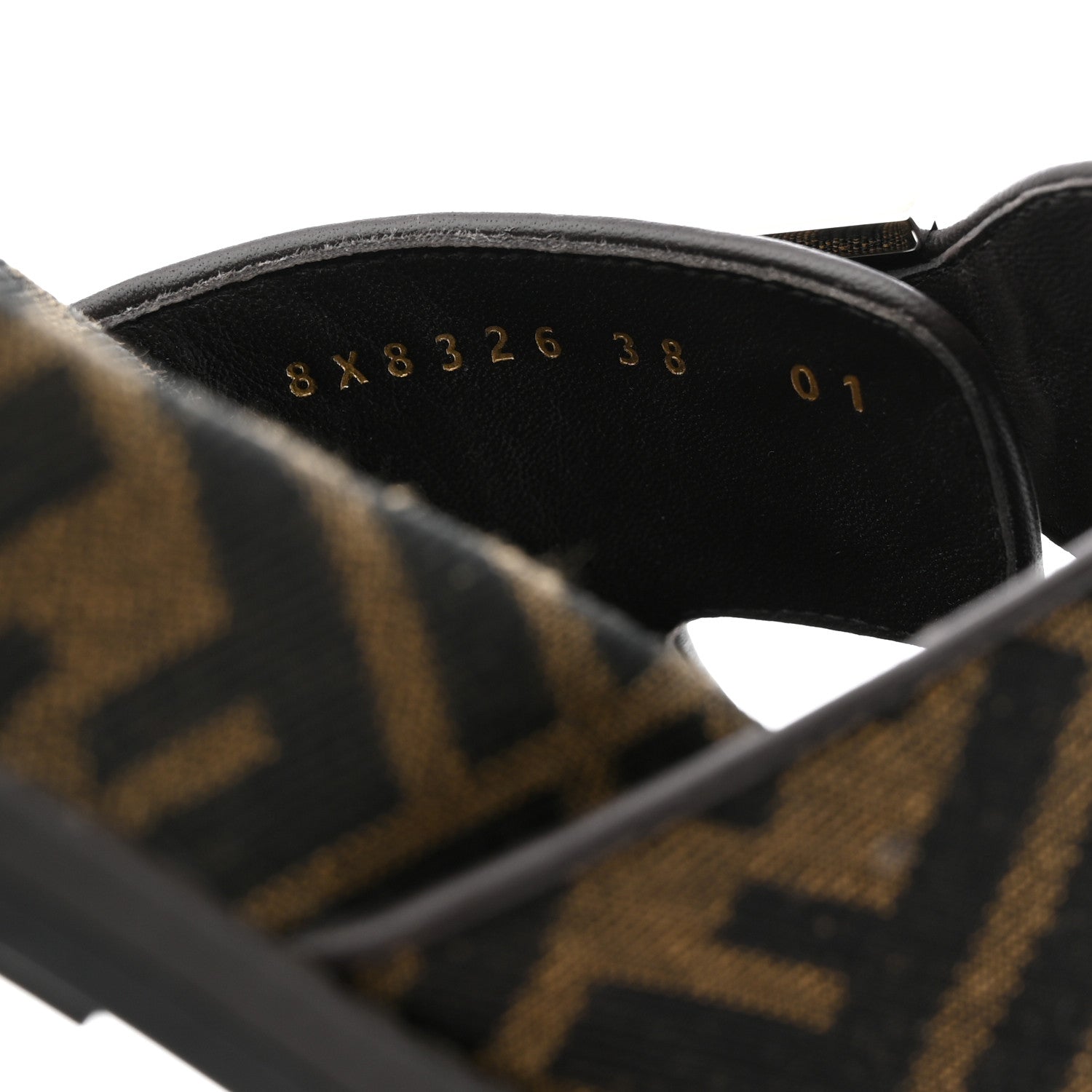 Fendi Fabric Jacquard Crystal FF Womens Fendi Feel Buckled Slide Sandals 38 Tobacco Black 7 of 9