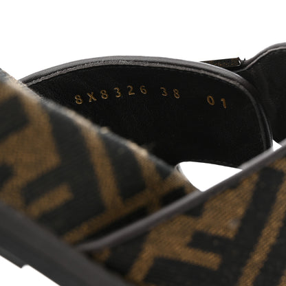 Fendi Fabric Jacquard Crystal FF Womens Fendi Feel Buckled Slide Sandals 38 Tobacco Black 7 of 9