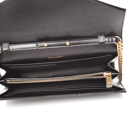 Saint Laurent Grain De Poudre Matelasse Chevron Monogram Chain Wallet Black 5 of 8