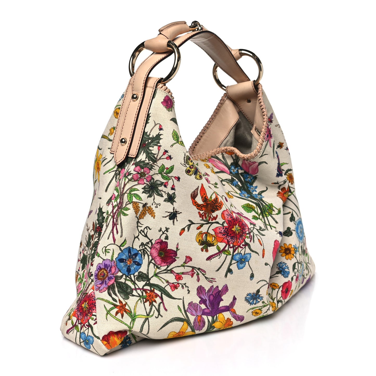 Canvas Flora Floral Large Horsebit Chain Hobo White