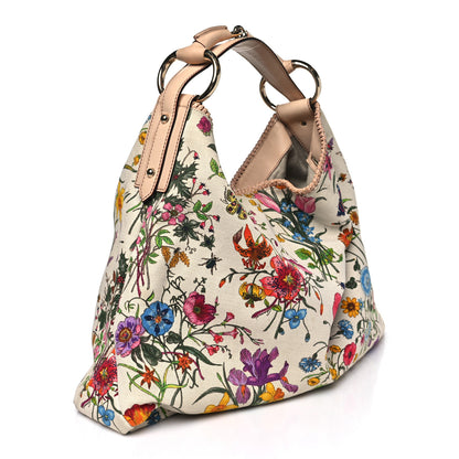 Gucci Canvas Flora Floral Large Horsebit Chain Hobo White 3 of 10