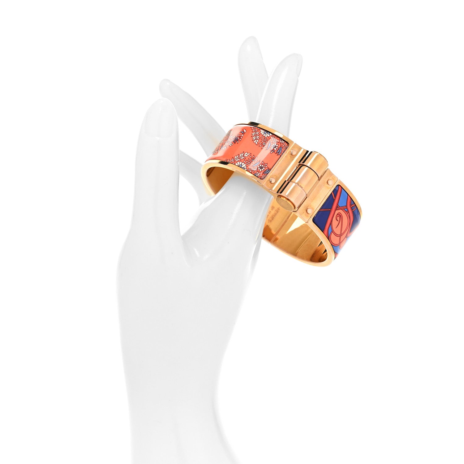 Hermes Enamel Printed Wide Coup De Fouet Au Bloc Hinged Bracelet M Rayon 2 of 5