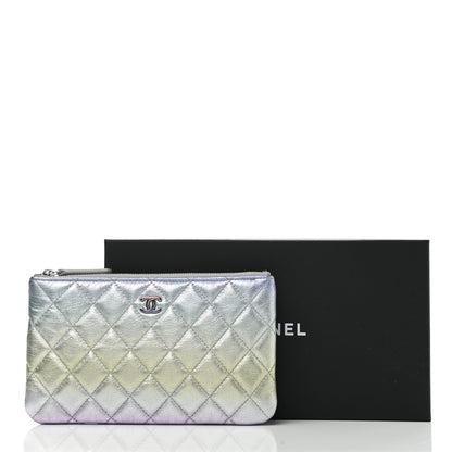 Chanel Gradient Metallic Calfskin Quilted Cosmetic Case Silver Blue Yellow Purple 8 of 8