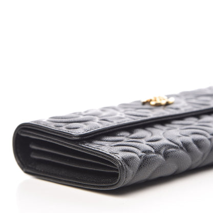 Chanel Caviar Camellia Embossed Flap Wallet Black 9 of 11