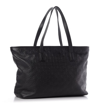 Gucci Guccissima Medium Zippered Shopping Tote Black 3 of 9