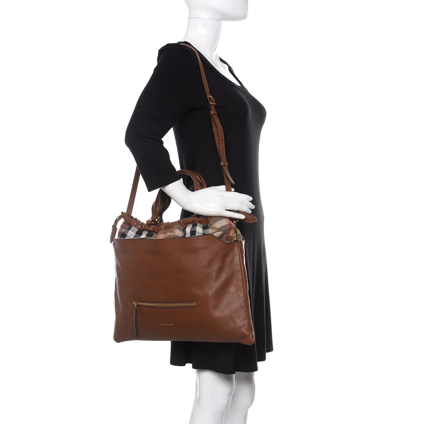 Soft Calfskin House Check Big Crush Tote Brown Ochre