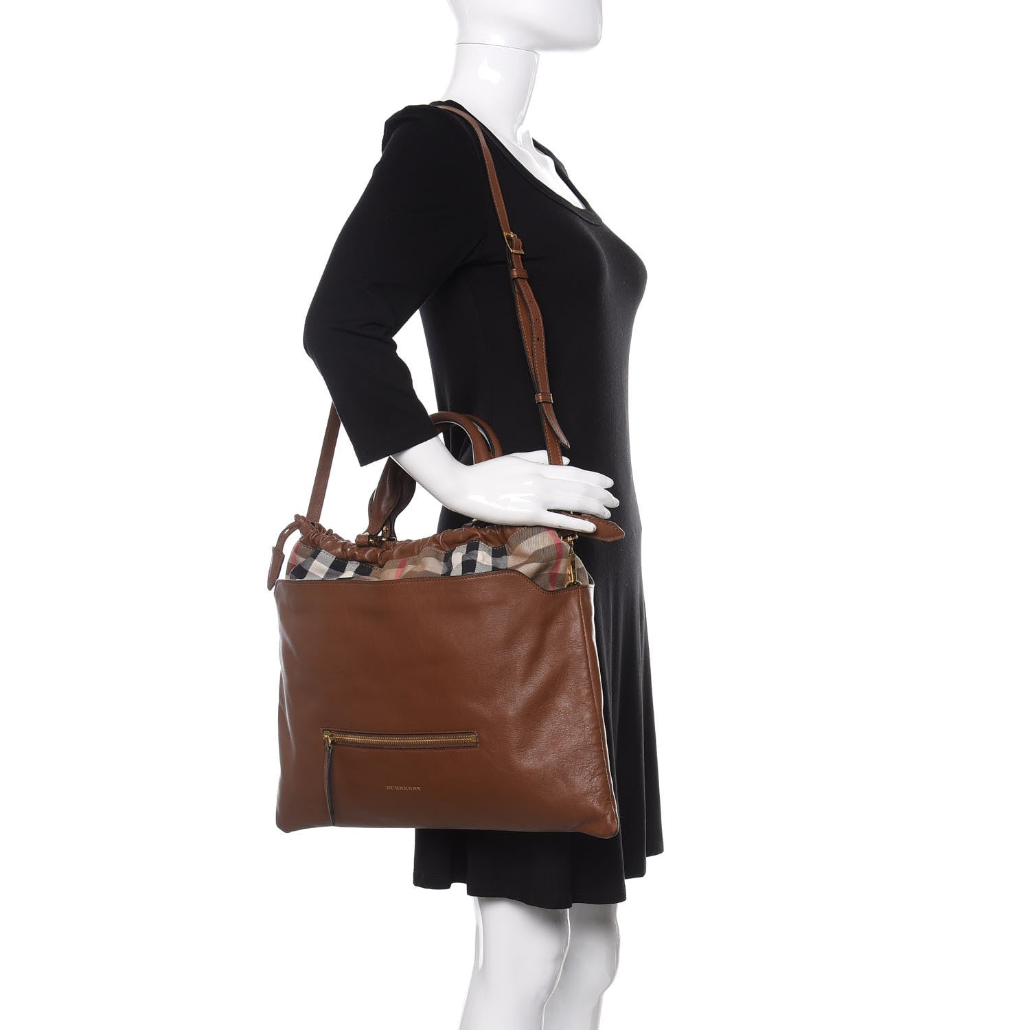Burberry Soft Calfskin House Check Big Crush Tote Brown Ochre 2 of 12