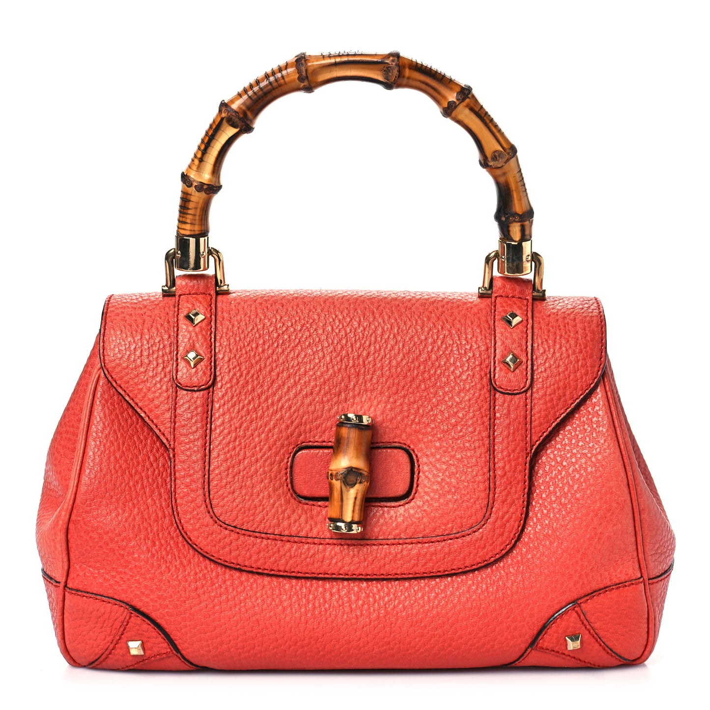 Calfskin Bamboo Top Handle Bag Orange
