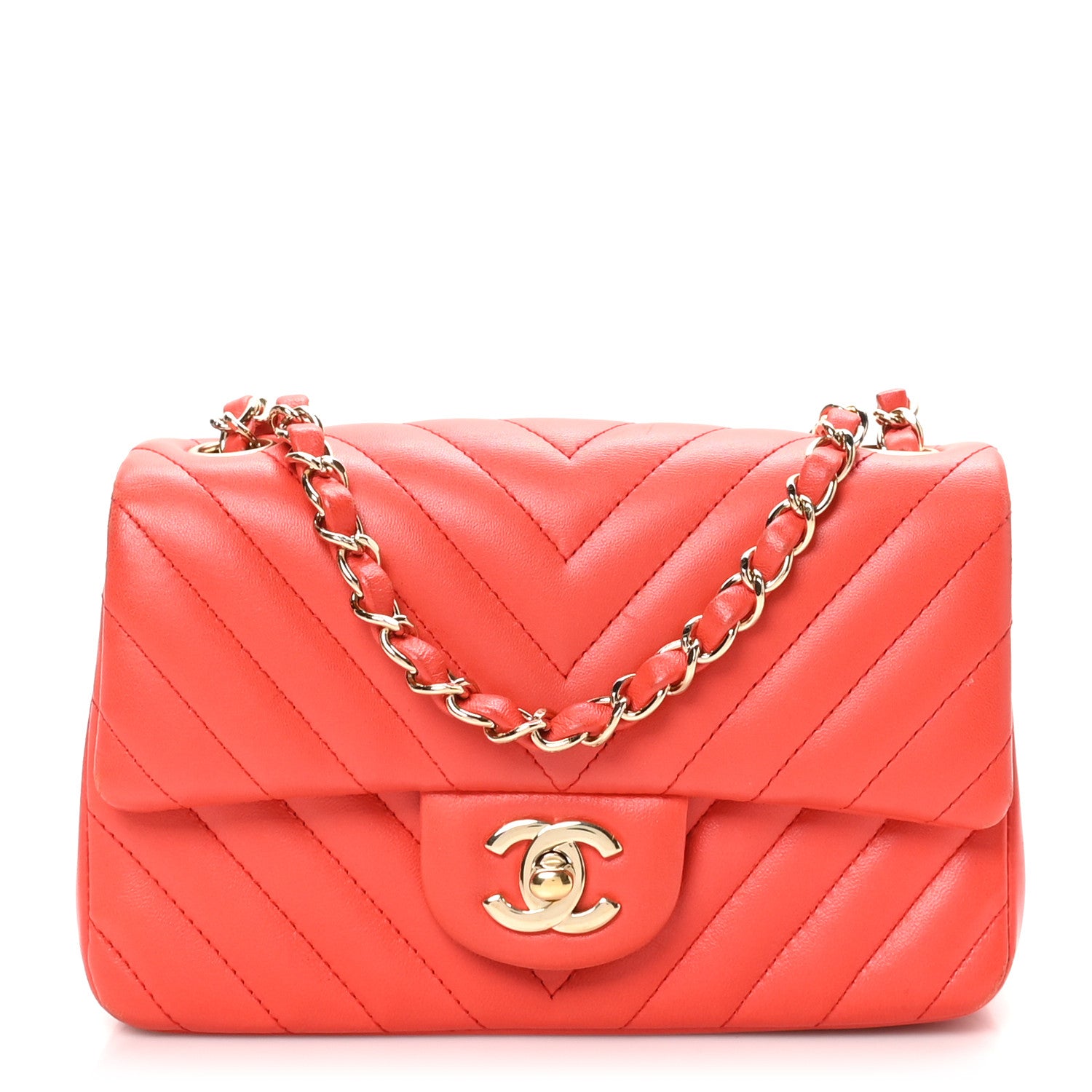 Chanel Lambskin Chevron Quilted Mini Rectangular Flap Red 1 of 13