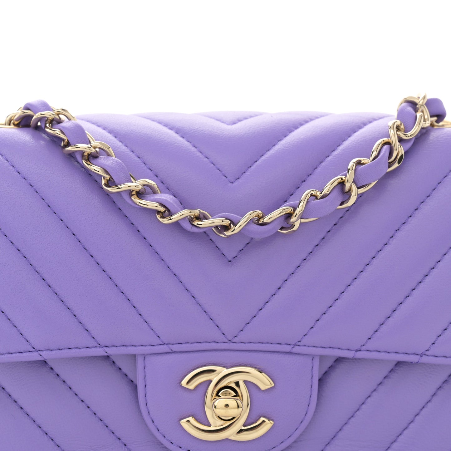 Lambskin Chevron Quilted Mini Rectangular Flap Purple