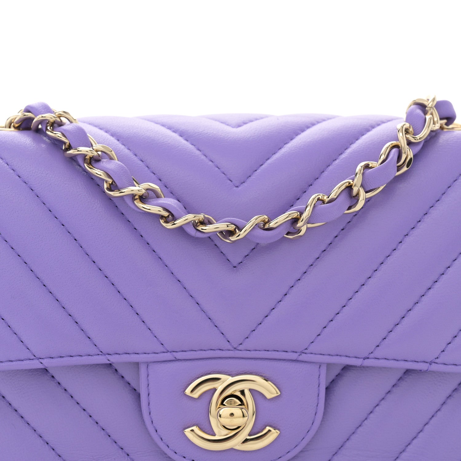 Chanel Lambskin Chevron Quilted Mini Rectangular Flap Purple 8 of 12