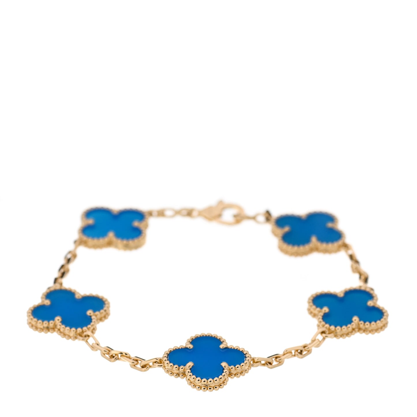 18K Yellow Gold Blue Agate 5 Motifs Vintage Alhambra Bracelet