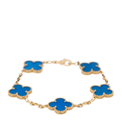 Van Cleef & Arpels 18K Yellow Gold Blue Agate 5 Motifs Vintage Alhambra Bracelet 1 of 6