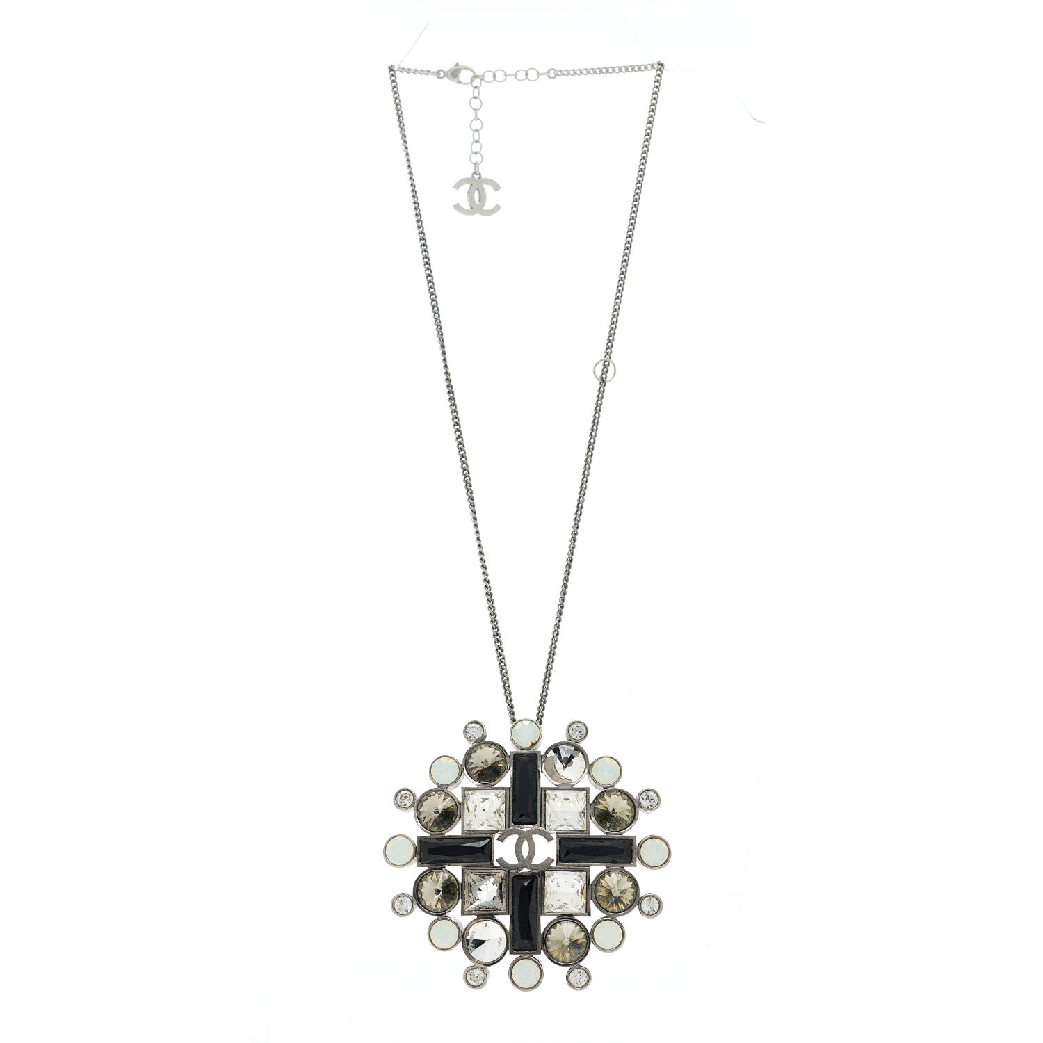 Chanel Gripoix Glitter Crystal CC Pendant Necklace Ruthenium Black 3 of 6