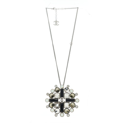 Chanel Gripoix Glitter Crystal CC Pendant Necklace Ruthenium Black 3 of 6