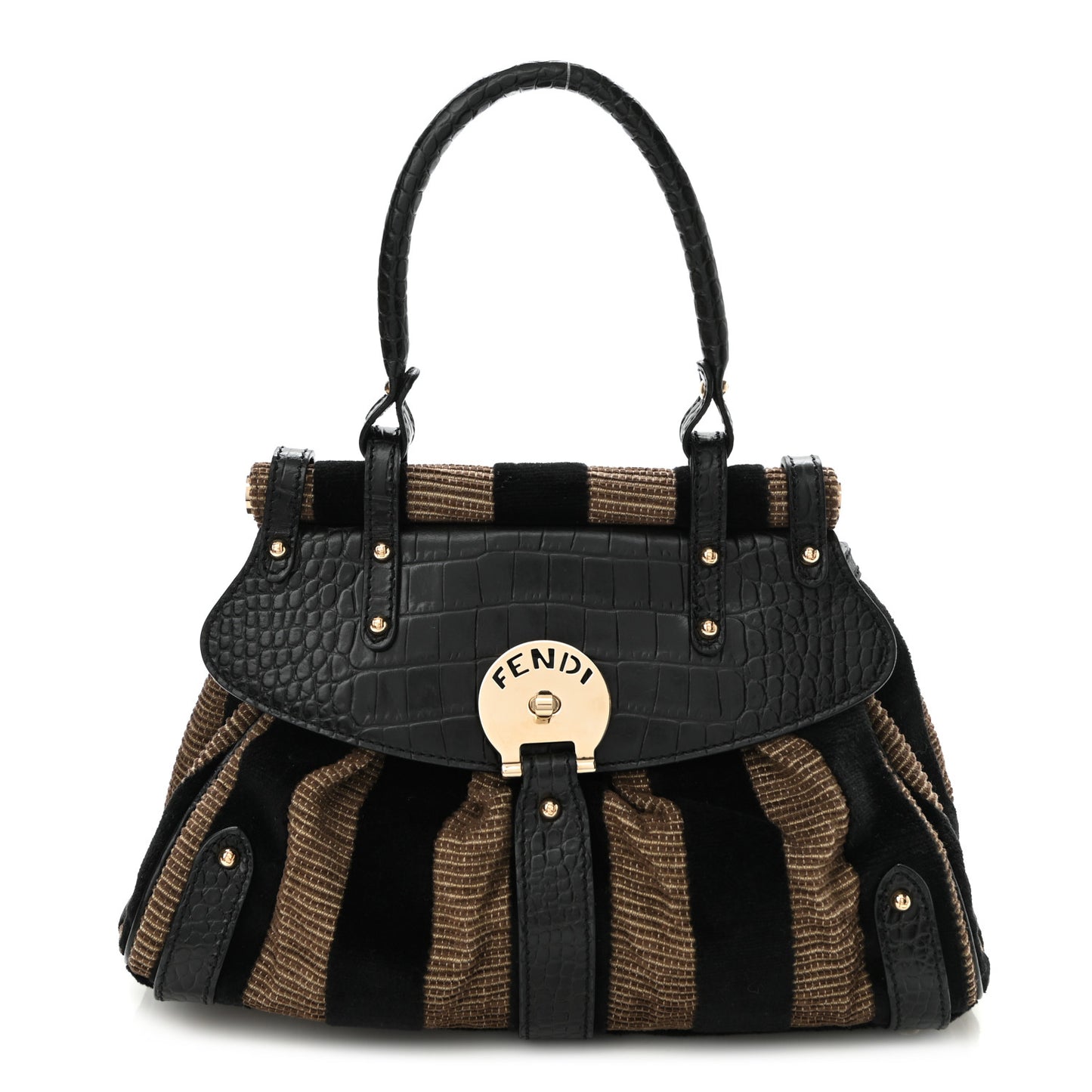 Velvet Crocodile Embossed Pequin Magic Bag Black