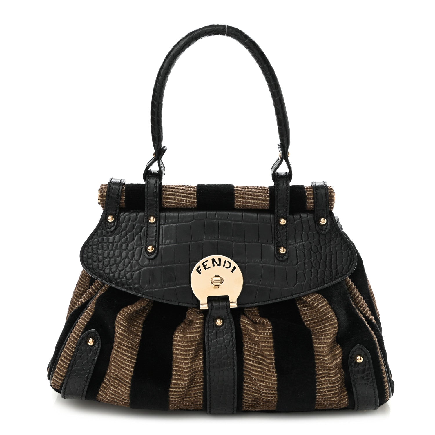 Fendi Velvet Crocodile Embossed Pequin Magic Bag Black 1 of 9
