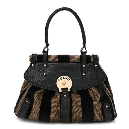 Fendi Velvet Crocodile Embossed Pequin Magic Bag Black 1 of 9
