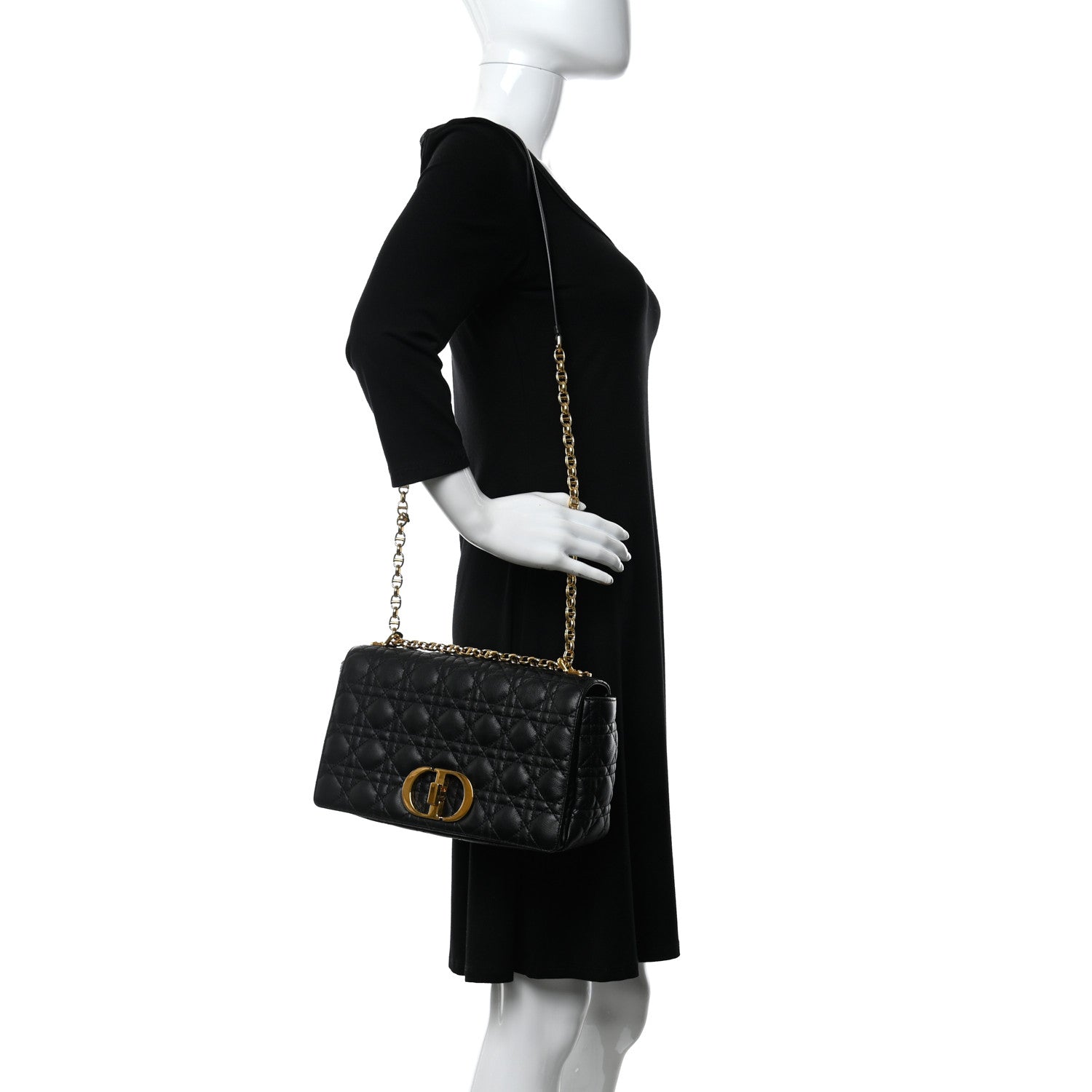 Christian Dior Grained Calfskin Cannage Large Caro Bag Black 2 of 13