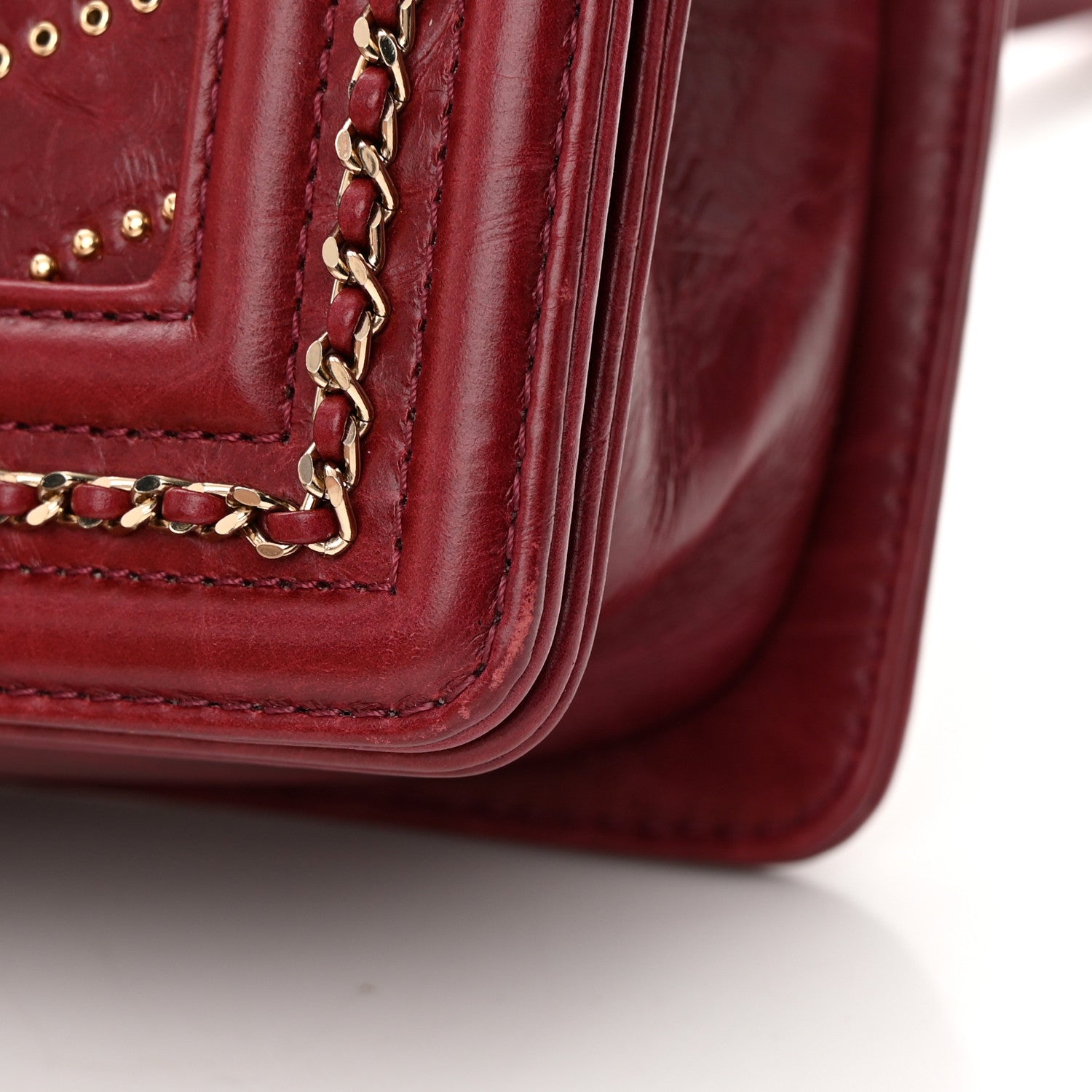 Chanel Crumpled Calfskin Chevron Small Chain Boy Flap Burgundy 11 of 13